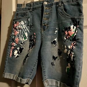 Splatter Denim Shorts